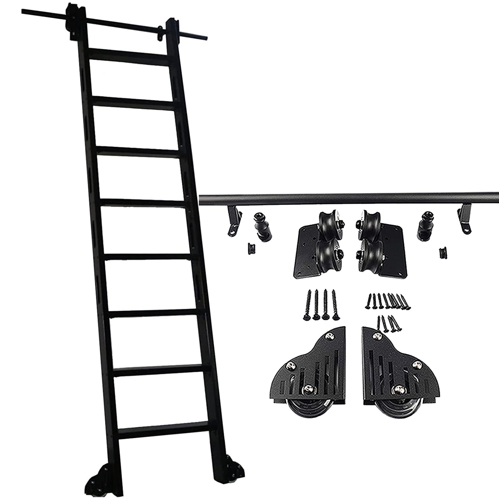 LWJSOCP Rolling Ladder Hardware Library Sliding Ladder Hardware Kit with Round Track/Rail, Mobile Loft Office Track Rail, Slide Roller System (No Ladder) 3.3-24ft,(16ft/488cm Track kit)