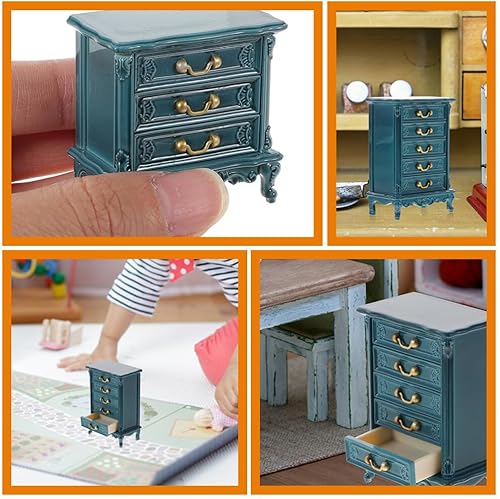 Miniatura 6 de Zerodeko Armario de tocador para casa de muñecas de 2 piezas, escala 1, 12, gabinete de movimiento de casa de muñecas de madera, mini muebles modelo