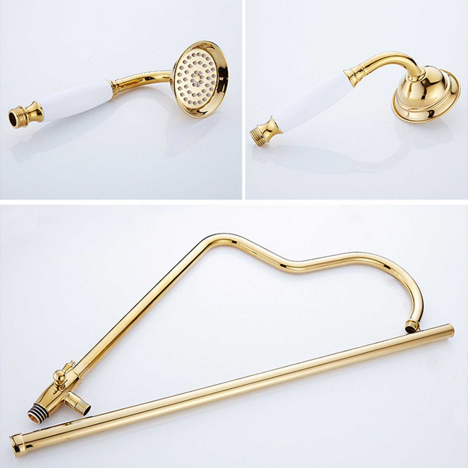 Conjunto de Ducha Retro Columna Ducha Vintage Laton con Grifo y Altura Ajustable Oro