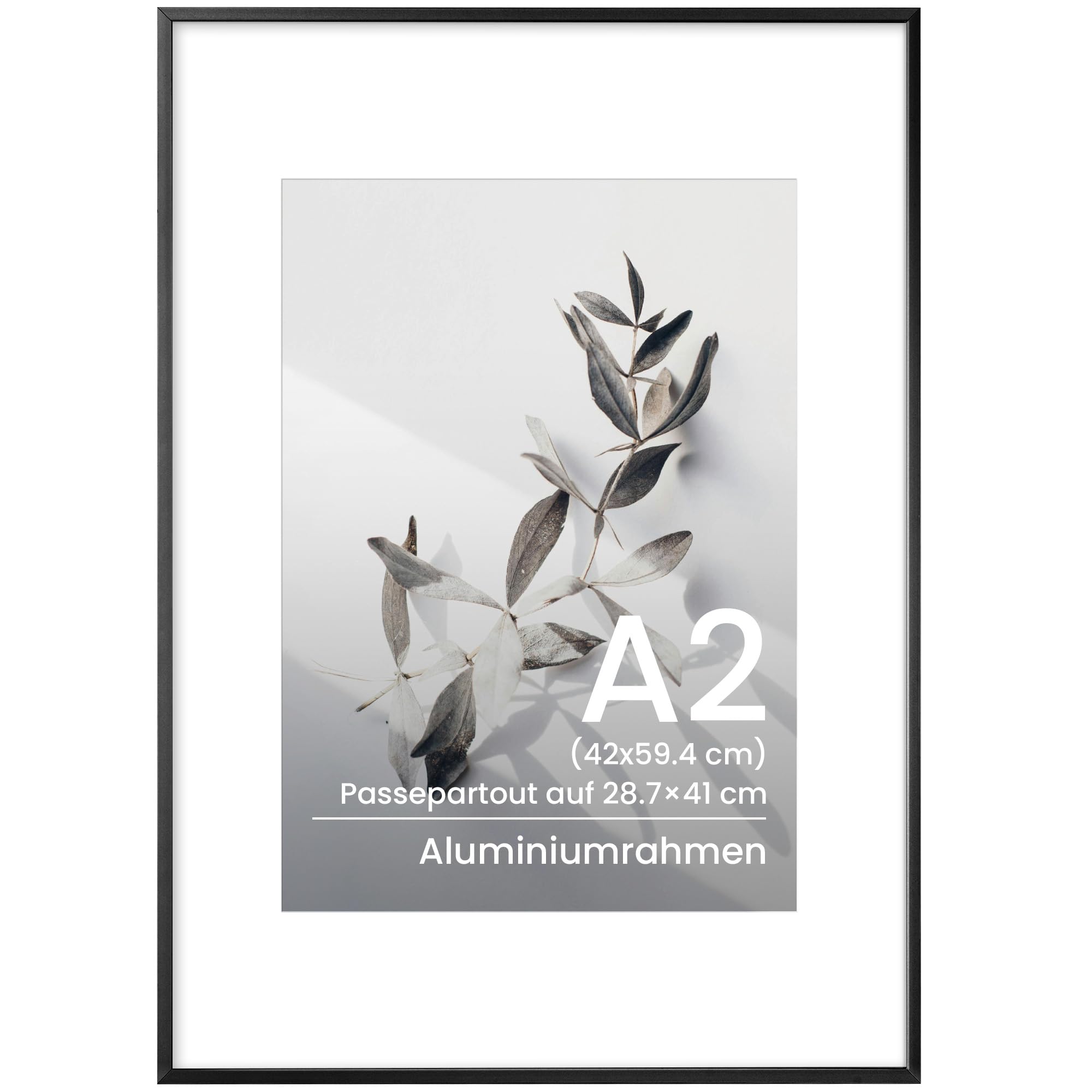 Feihorrm Bilderrahmen A2 42x59,4 cm Aluminium – Moderner A2 Schwarz Posterrahmen für Fotos, Plakate, Kunstwerke oder Zertifikate – Stabiler Metall Fotorahmen mit gehärtetem Glas für Wandmontage