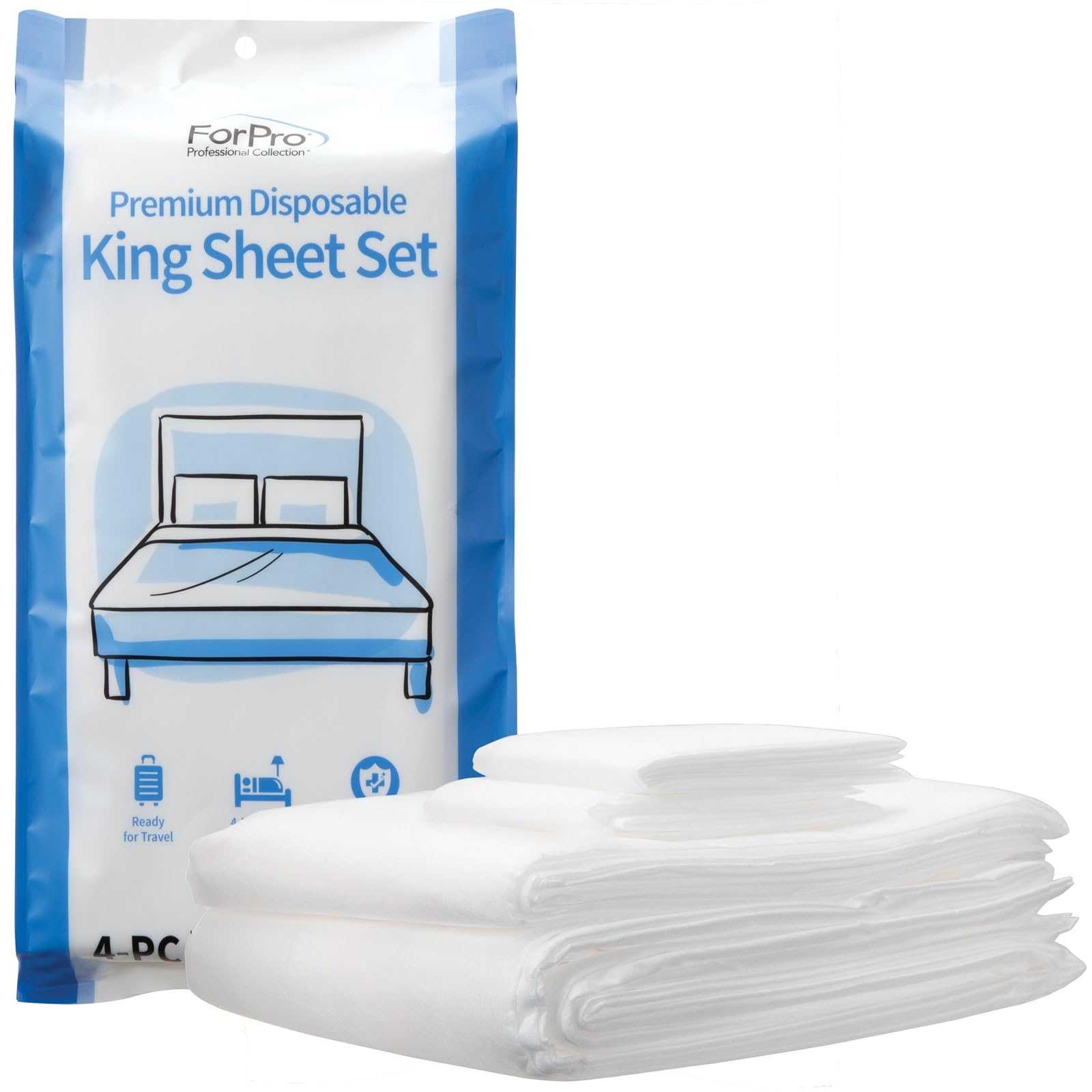 ForPro Premium Disposable Sheet Set 4-PC King Size Bedding for Travel Includes Bed Sheet Duvet Cover and Two