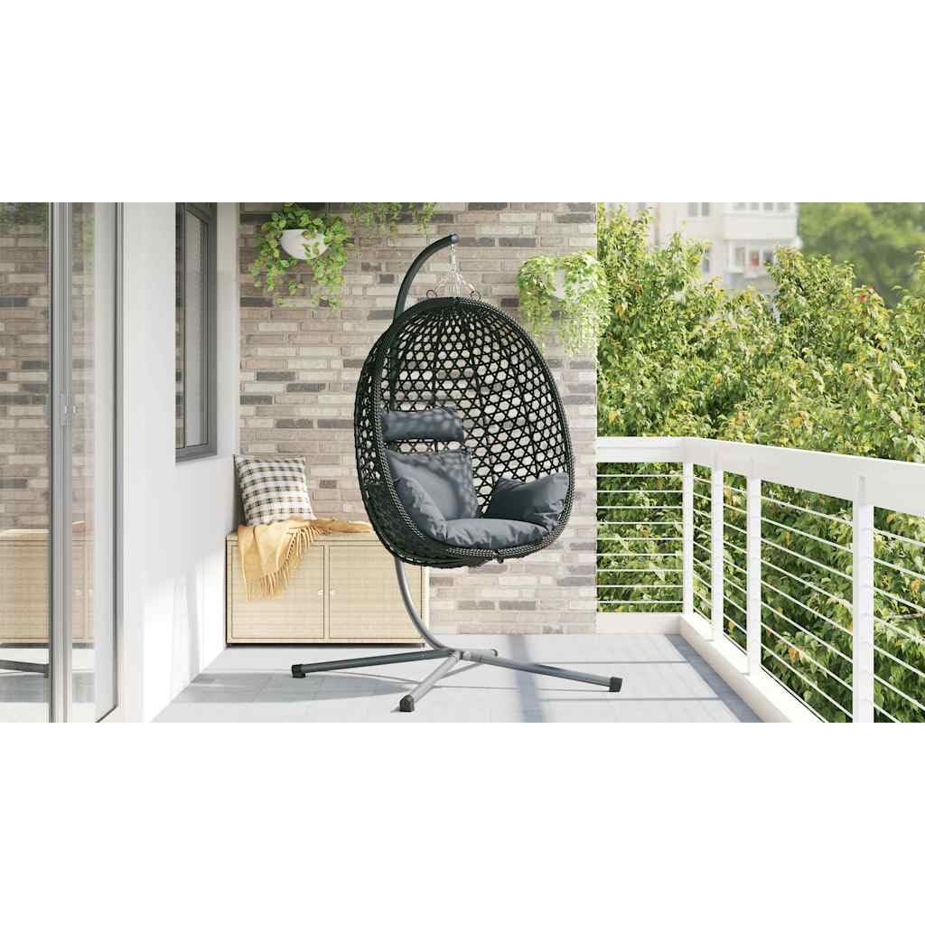 Hamaca colgante con estructura en forma de huevo, plegable para jardín, balcón y salón, color negro antracita, 104 x 100 x 191 cm