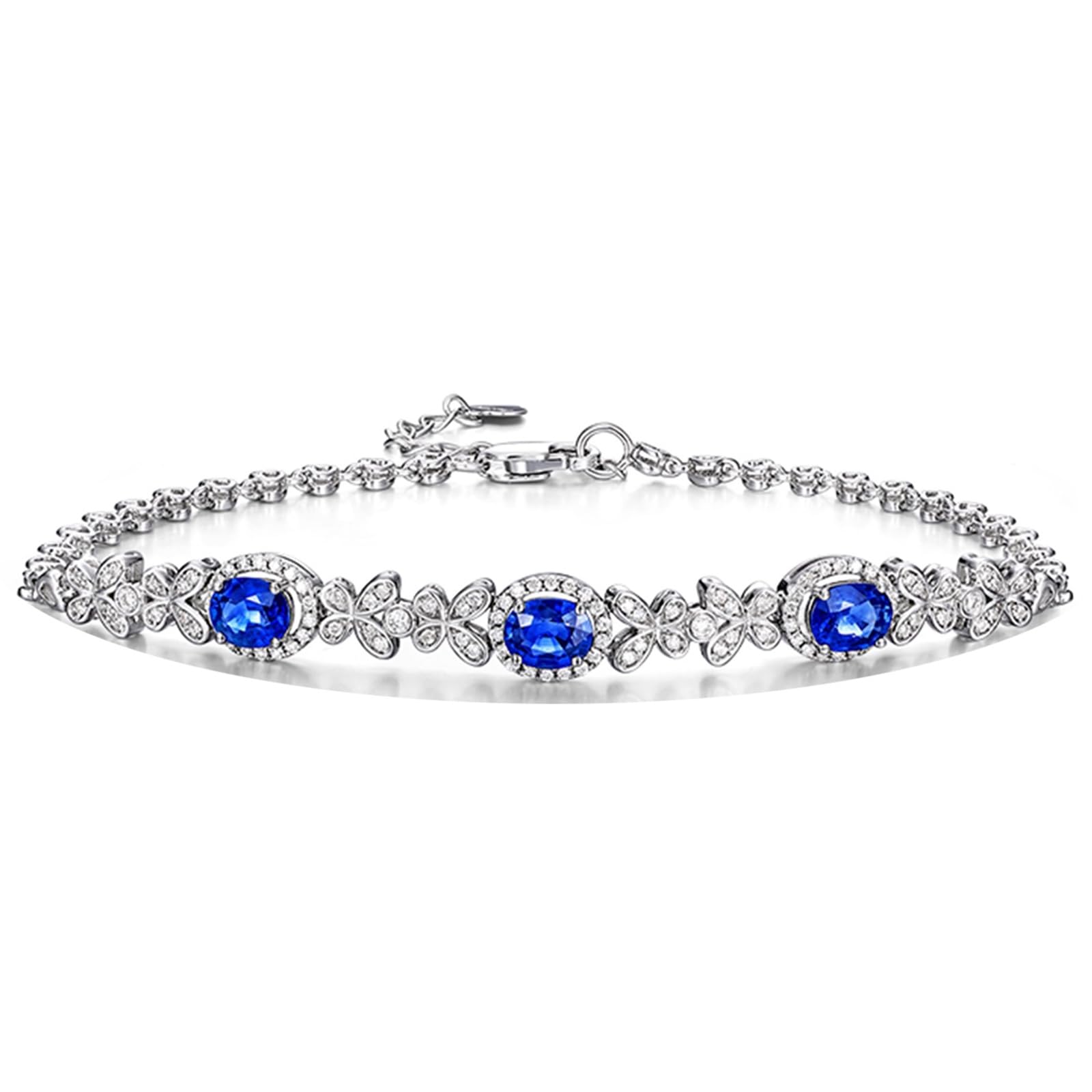 Bracciali in Oro Bianco 18k/14k/9k Vero, Bracciale con Zaffiro Sintetico 1.2ct 16-18 cm Estensione 4 cm con Moissanite, Braccialetto Donna Matrimonio