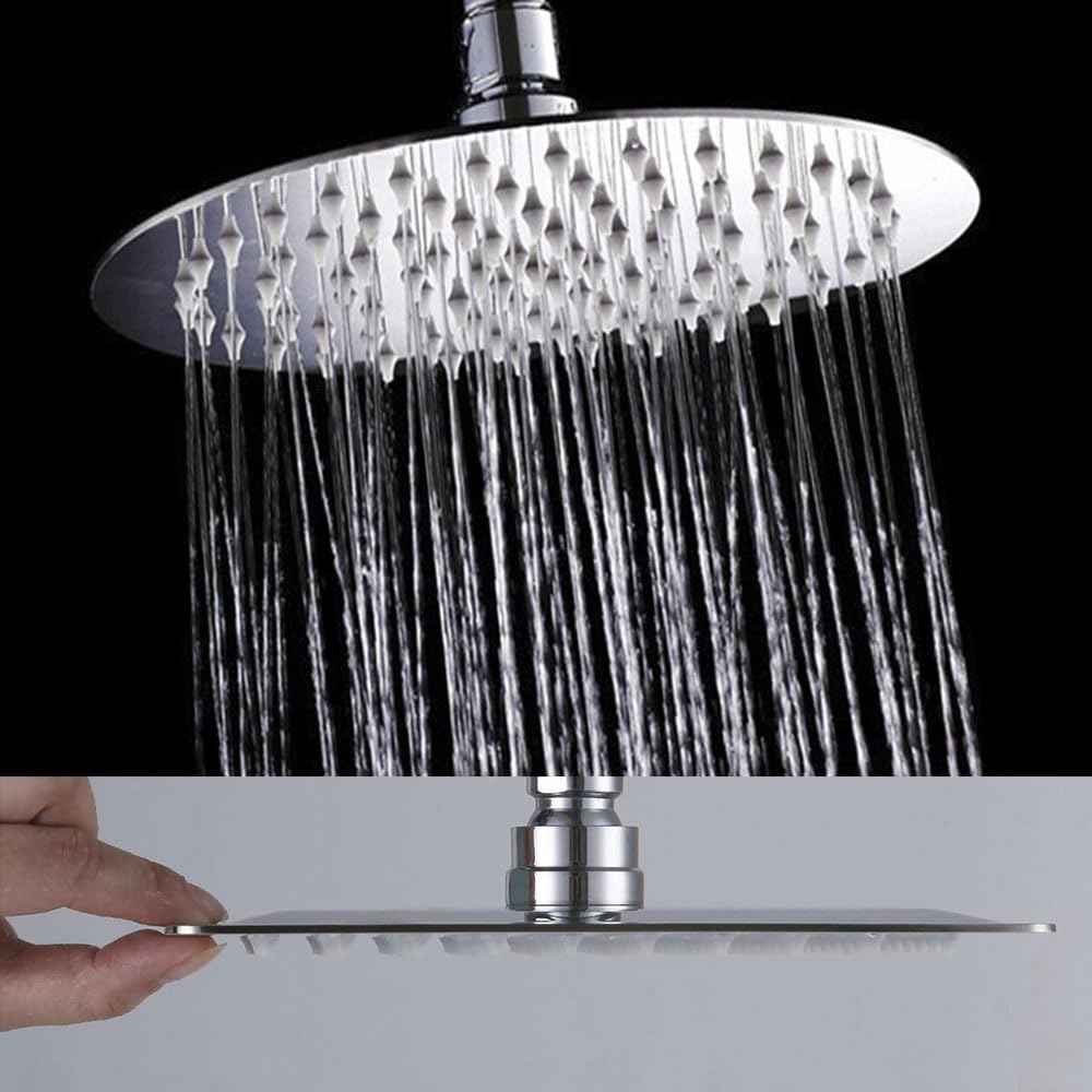 Columna de ducha termostática extralarga ROU Round, con tubo extensible de 100 a 150 cm. Rociador extraplano de 20cm y ducha de mano de hidromasaje redondos. Recambios garantizados