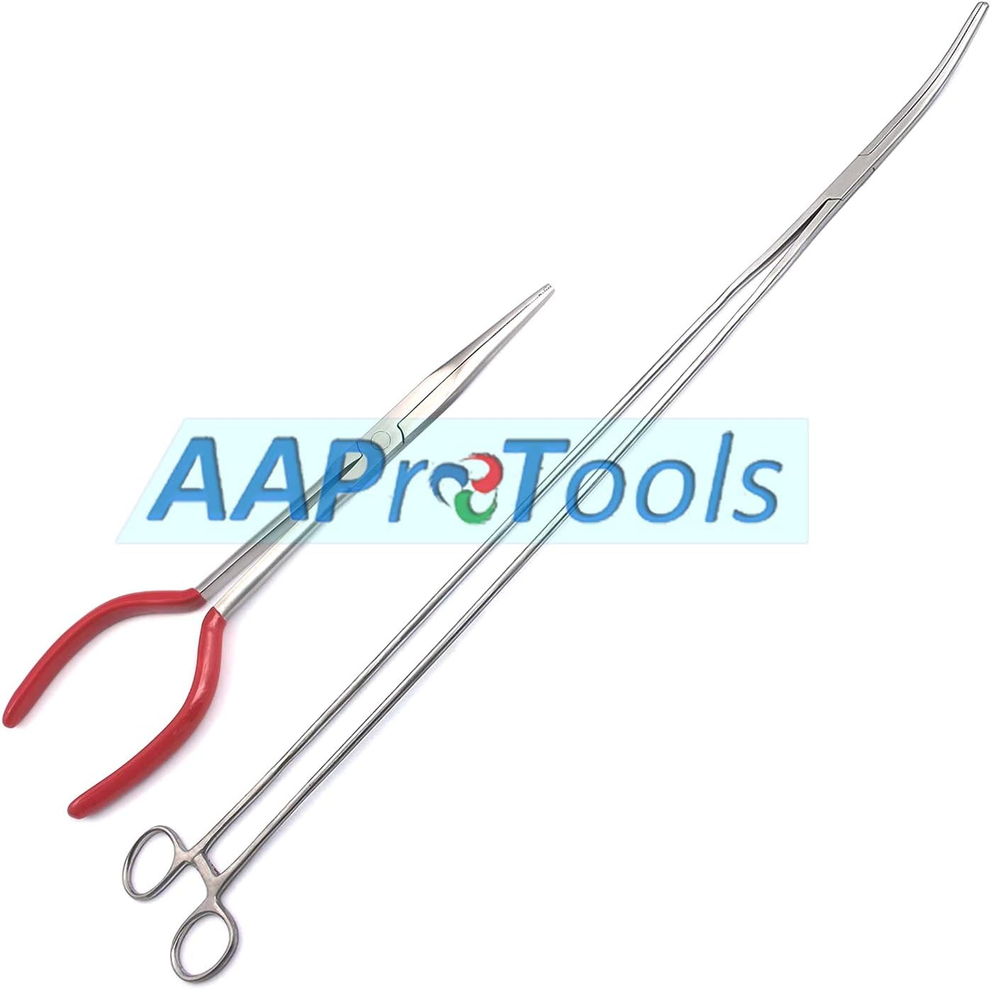 Extra Large 24" Hemostats Curved Forceps And 11" Needle Nose Pliers Long Reach Red Grip PVC