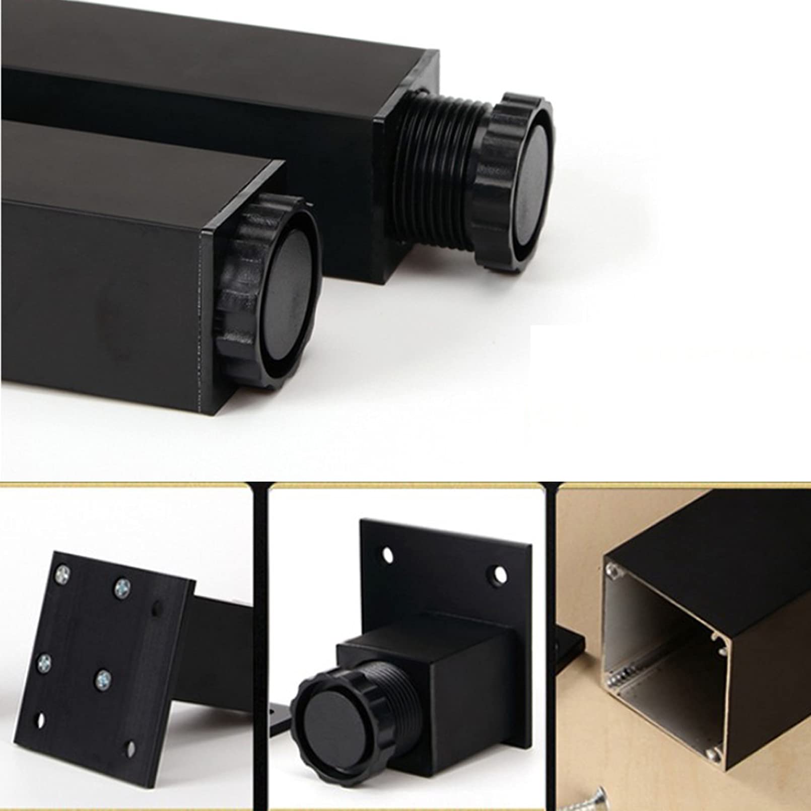 Pezzi in Lega di Alluminio, Gambe per tavoli in Metallo, Piedini per divani, Altezza Regolabile 0-15 mm, per mobili da Letto e divani, Quadrati (Nero 10 cm/4 Pollici)