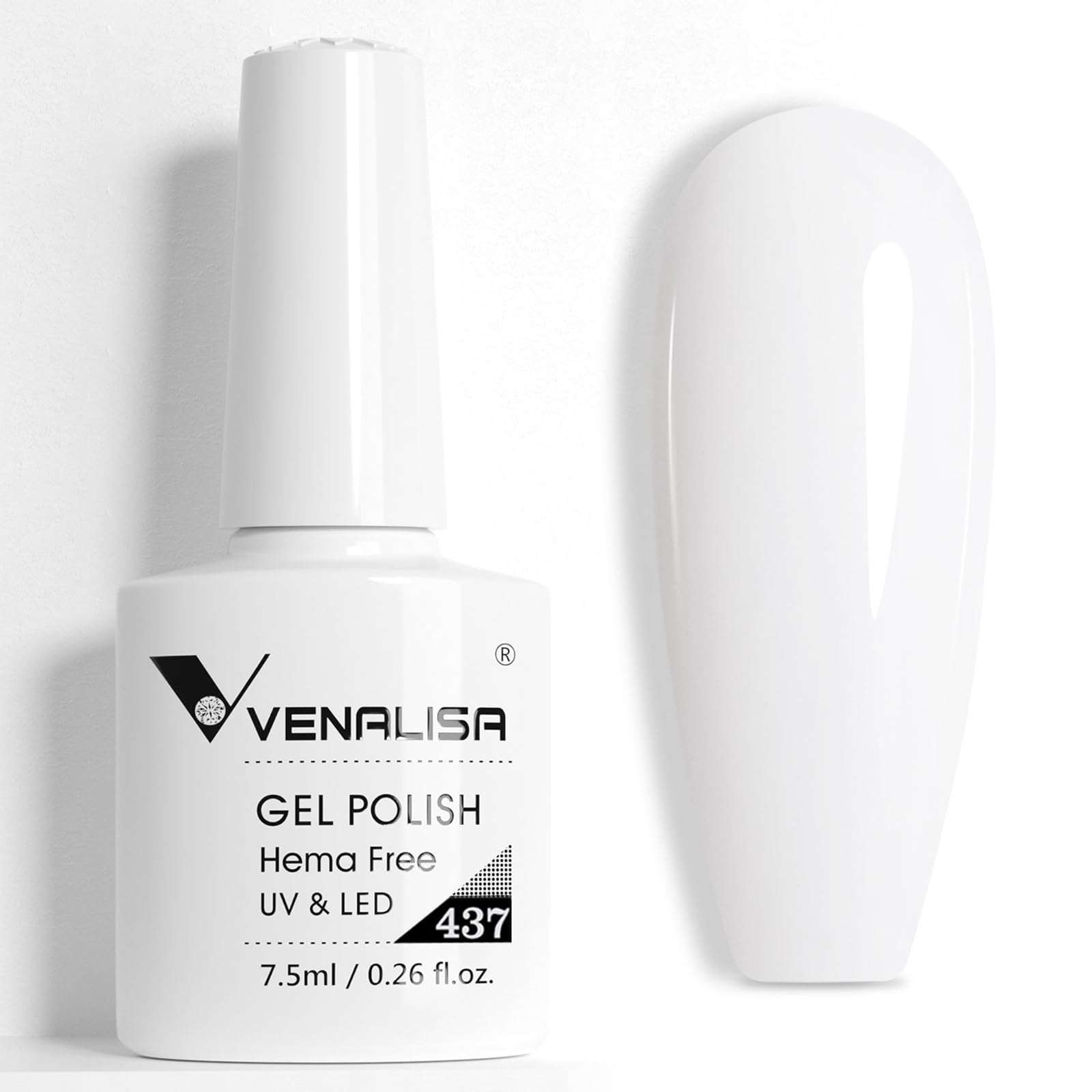 VENALISA White Gel Nail Polish, 1 Pcs Pure White Hema-free Nail Polish Gel Soak Off UV Gel DIY at Home Manicure Salon Nail Art For Girls Women