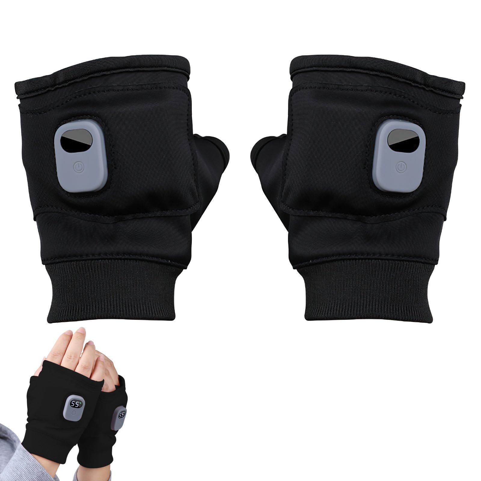 KouamorHeated Gloves, Heated Work Gloves, Heated Fingerless Gloves, Half Finger Heated Gloves, Rechargeable Heated Fingerless Gloves, Fast Heating, for Winter Indoor Outdoor Work Sports