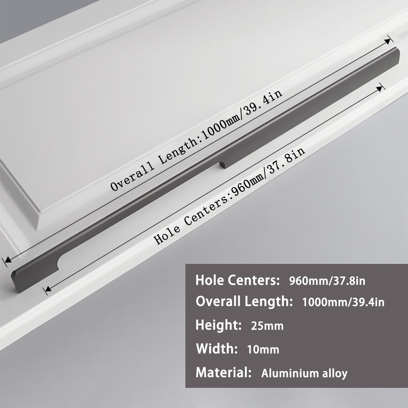 Griffe für Schränke Grau Lang,2 Griffe Küche Modern Massive Aluminium | Eloxierte Oberfläche Bügelgriff Lochzentren: 96 - 1160 mm Schubladengriff für Kleiderschrank Schublade Küche 960mm/37.8in