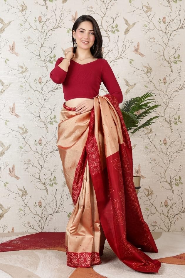 Image of Mlada V-Neck Stretchable Saree Blouse Top for Women | Slim Fit 3 /4th Sleeves Solid Cotton Blouses | Readymade Saree Blouses for Women Festive & Ethnic | Blouse Crop Top