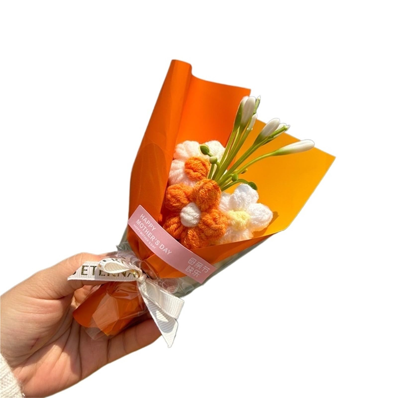 Dazhua Handmade Mini Crochet Flower Bouquets - Suitable for Home Decoration (Orange)