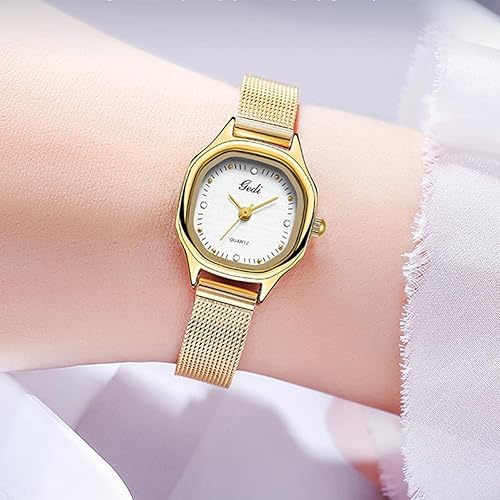 Miniatura 2 de Reloj dorado para mujer con esfera pequeña de adornos de cristal, pulsera de acero inoxidable, movimiento de cuarzo, resistente al agua para la
