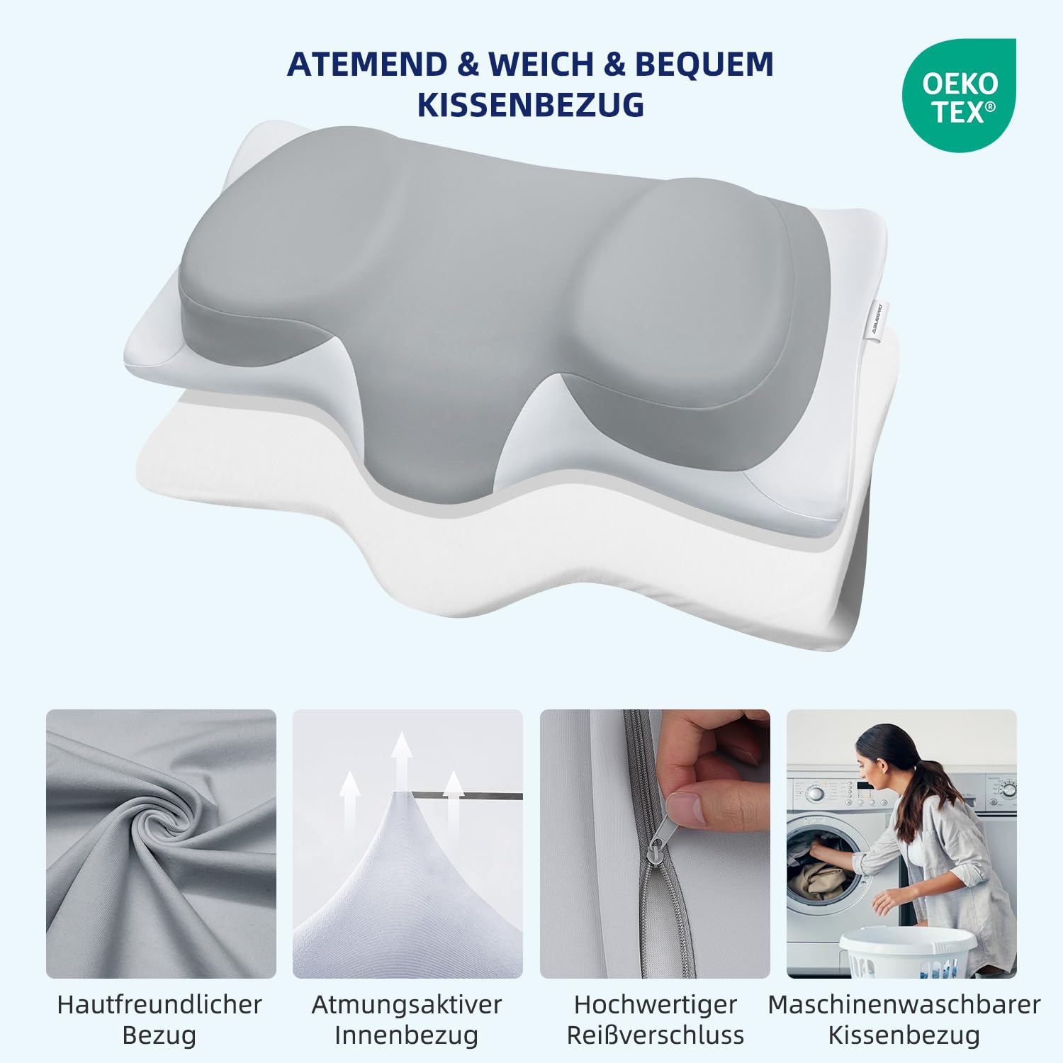 ABLEGRID Orthopädisches Kopfkissen Memory Foam, Ergonomisches Nackenschmerzen Kühlendes Stützkissen für Seitenschläfer, Rücken- und Bauchschläfer, Grau