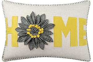 JWH Home Decorative 14x20 inch Grey and Yellow Sunflower Throw Pillow Covers