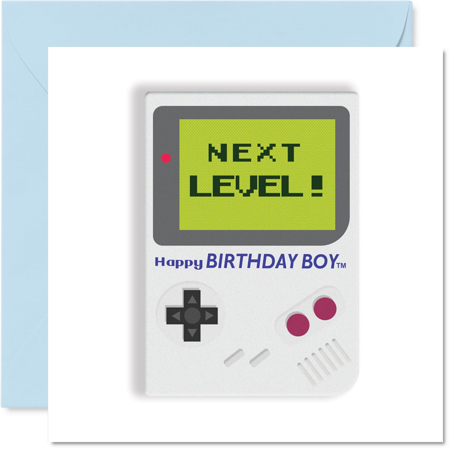 Playful Birthday Card - Level Up the Birthday Fun - Retro Gaming Console with Bold 'NEXT LEVEL! Happy Birthday BoyTM' Design - 145mm Square, Envelope Included