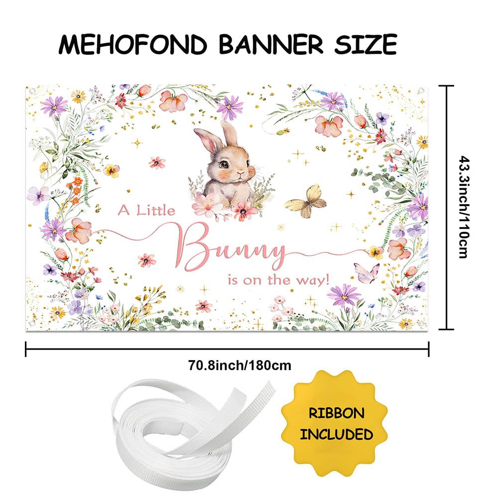 Condition photo showing New/Like New for mehofond a little bunny is on the way wildflower baby shower backdrop for party supplies rabbit wildflower and butterfly theme banner for girl newborn spring photography banner photo props 6x3.6ft