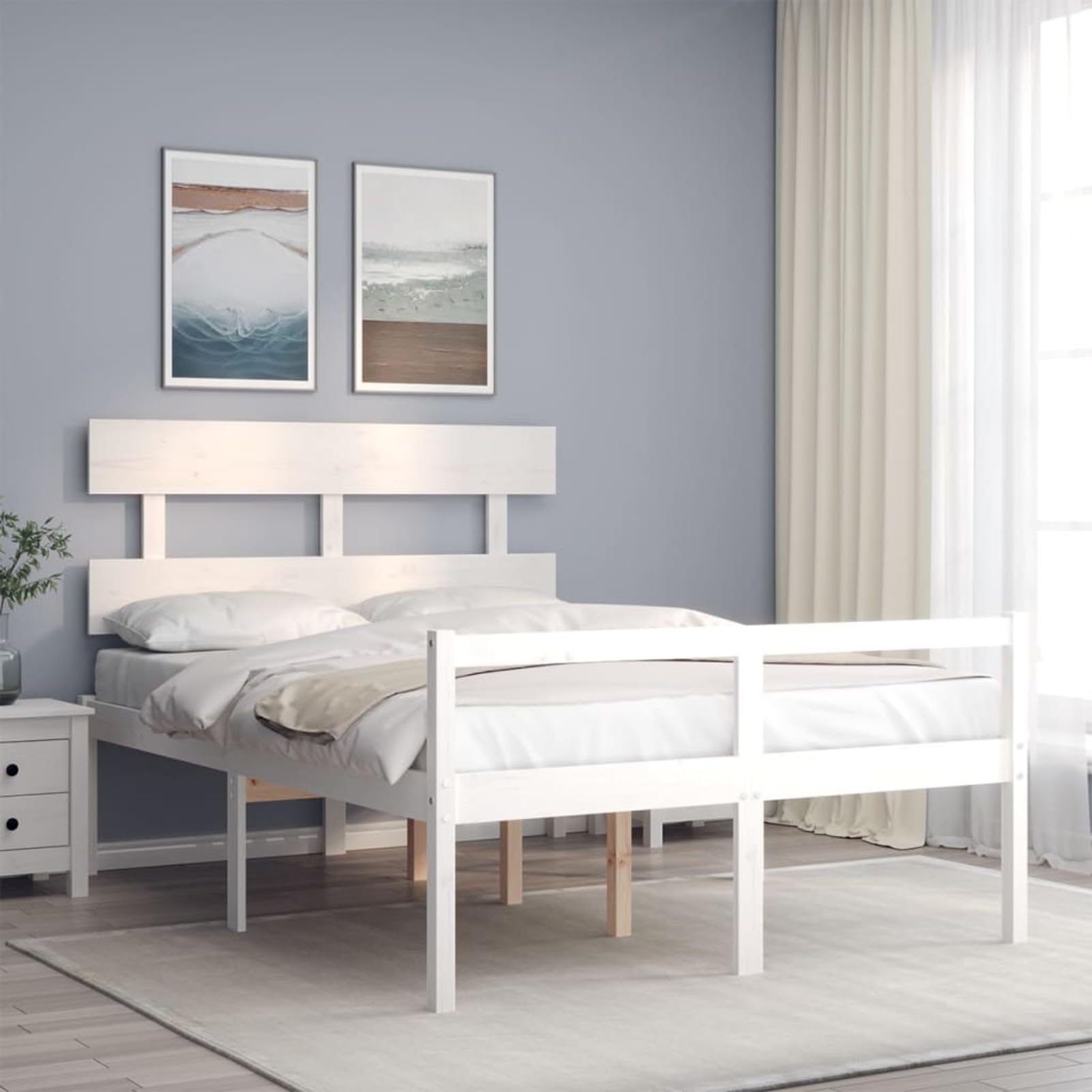 Rantry Bettgestell mit Kopfteil, Massivholz, Weiß, 120 x 200 cm, Lattenrost für Erwachsene, Kinder und Jugendliche, einfache Montage, Typ 15 Betten und Lattenroste
