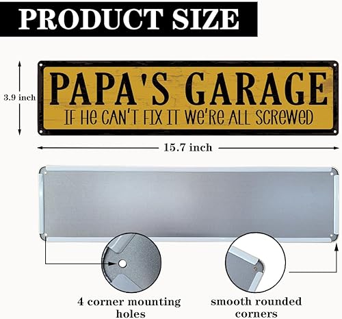 Miniatura 2 de Metal Father's Day Gift, Retro Metal Tin Sign, Man Cave Decor, Papa's Garage, If He Can't Fix It We're Screwed, Garage Workshop Decor, Gift for Papa