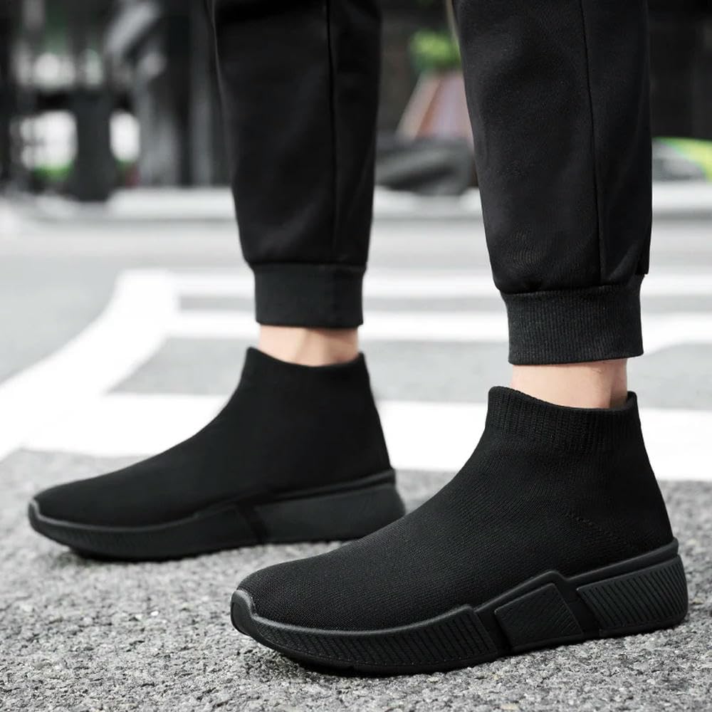 NYSDM Wysokie buty na platformie dla mężczyzn Trampki Moda Lekkie buty męskie Modne czarne oddychające skarpetki męskie Buty