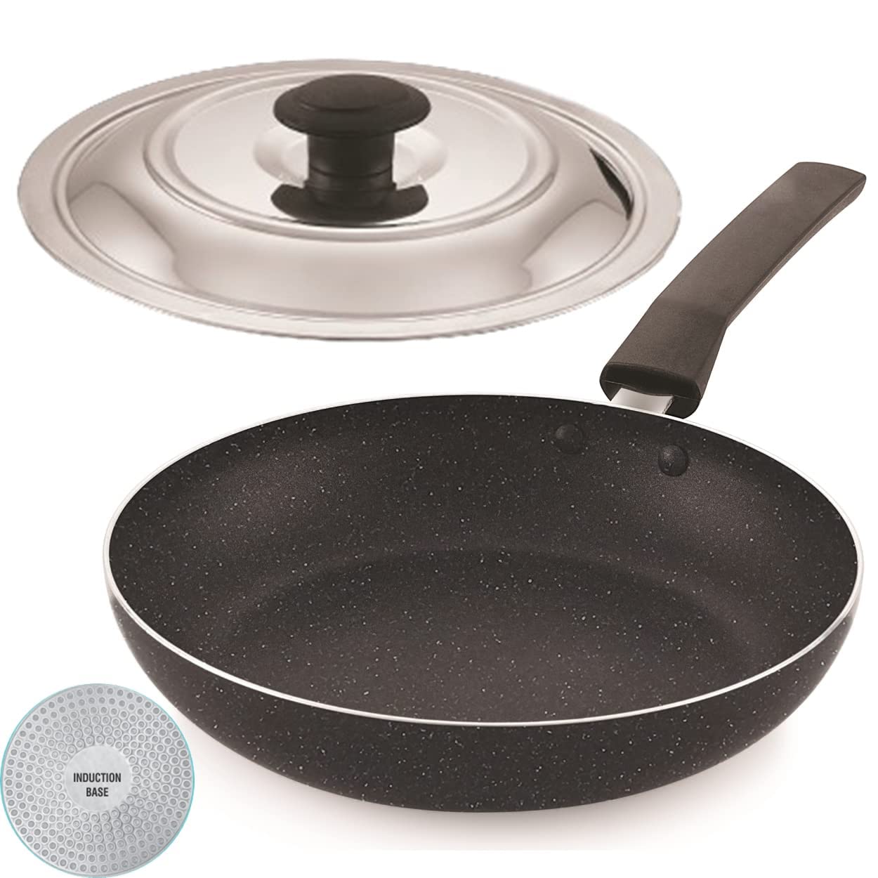 Xtend Non-Stick FRYPAN with 2-Way Spatter Finish Induction Flat Base 24cm Frying Pan/Saute Pan/Pot Pan with Steel Lid