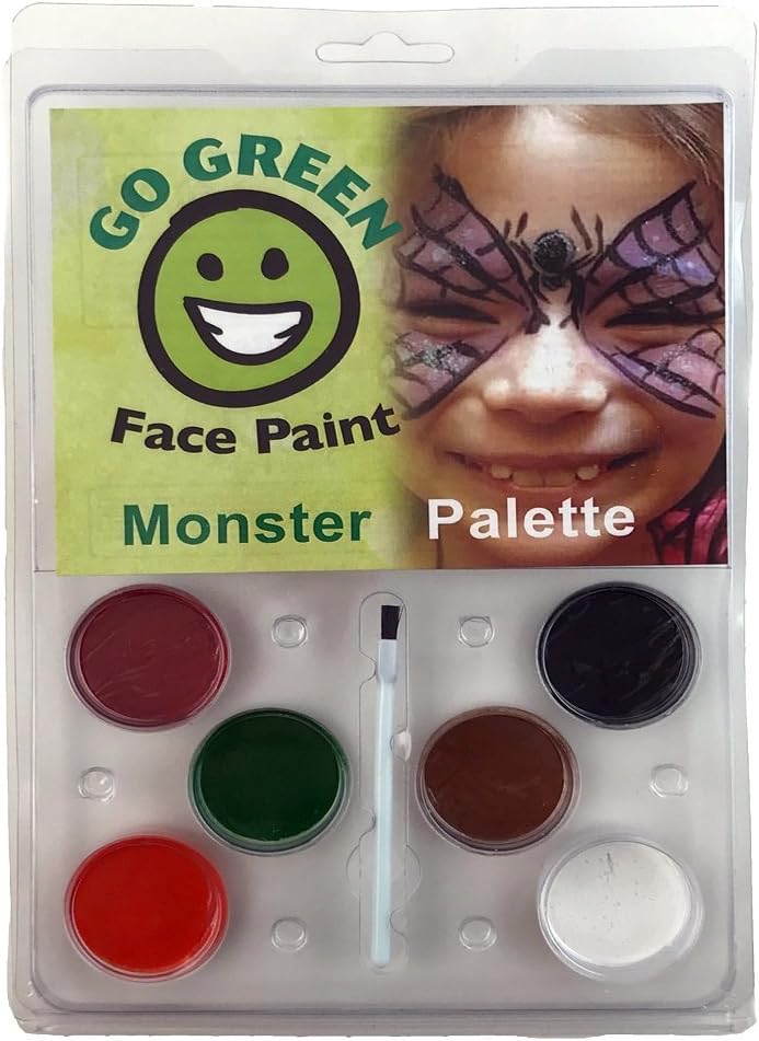 Go Green Face Paint6 Washable - Non Toxic Water Based Painting Kit for Kids with The Highest Safety Rating - Works Well with Brushes and Stencils on Many Faces Great for Halloween