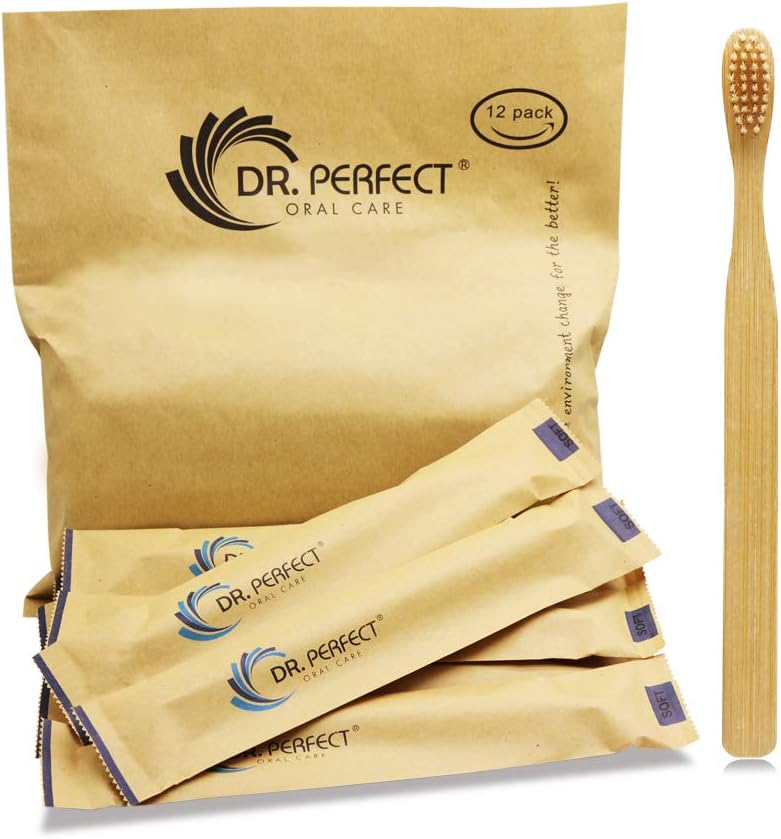 DR PERFECT Natural Bamboo Toothbrush Soft Bristles for Adults Pack of 12