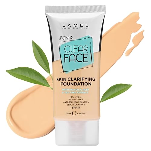 Miniatura 1 de LAMEL OhMy Clear Face - Base de cobertura completa, cobertura del acné, ácido salicílico y extracto de árbol de té, acabado húmedo e impecable,