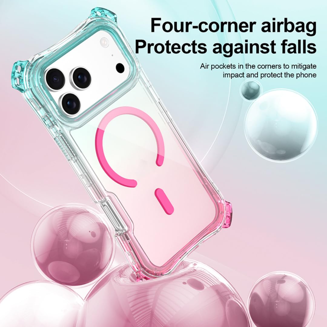3-in-1 Schutzhülle mit Vier-Ecken-Airbag, stoßfest, magnetisch, Farbverlauf (für iPhone 16 Plus/Hellblau-Lila)