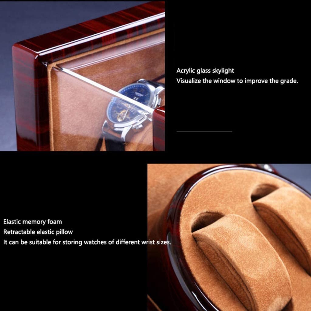 Uhrenaufbewahrung Automatik-Uhrenbeweger-Schaukasten, 2 Automatische Rotations-Leder-Holz-Uhrenbeweger-Aufbewahrungs-Schaukasten Uhrenkasten(A,with Light)