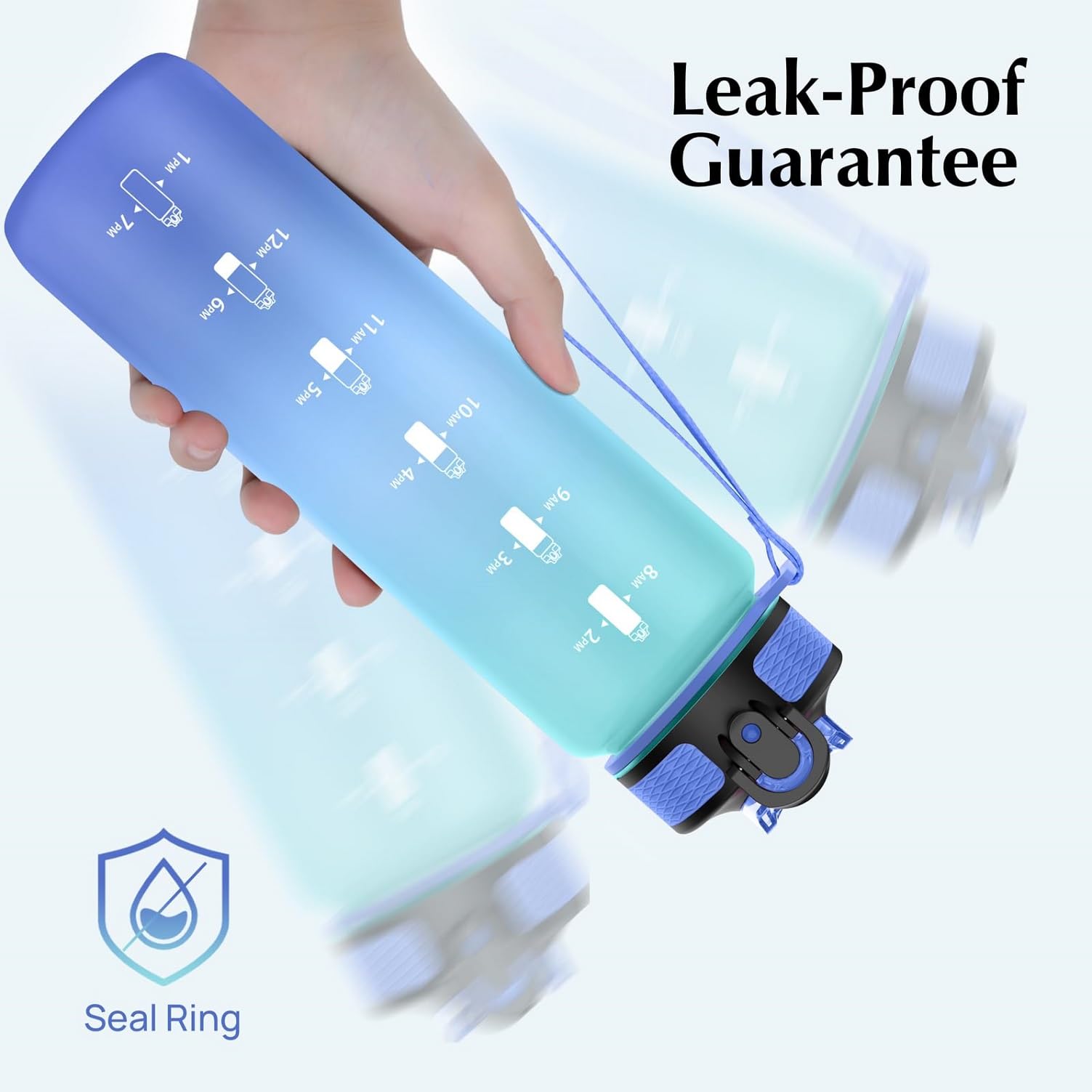 Navtue Borraccia da 1 l con cannuccia, senza BPA, marcatura del tempo, a prova di perdite, per fitness, ciclismo, ufficio, corsa, palestra, yoga (1 l verde blu)