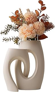 Donut Keramik Vase 2er Set in Weiß Matt - Minimalistische Boho Deko für Pampasgras, Wohnzimmer, Schlafzimmer, Küche, Büro, Hochzeitsdekoration