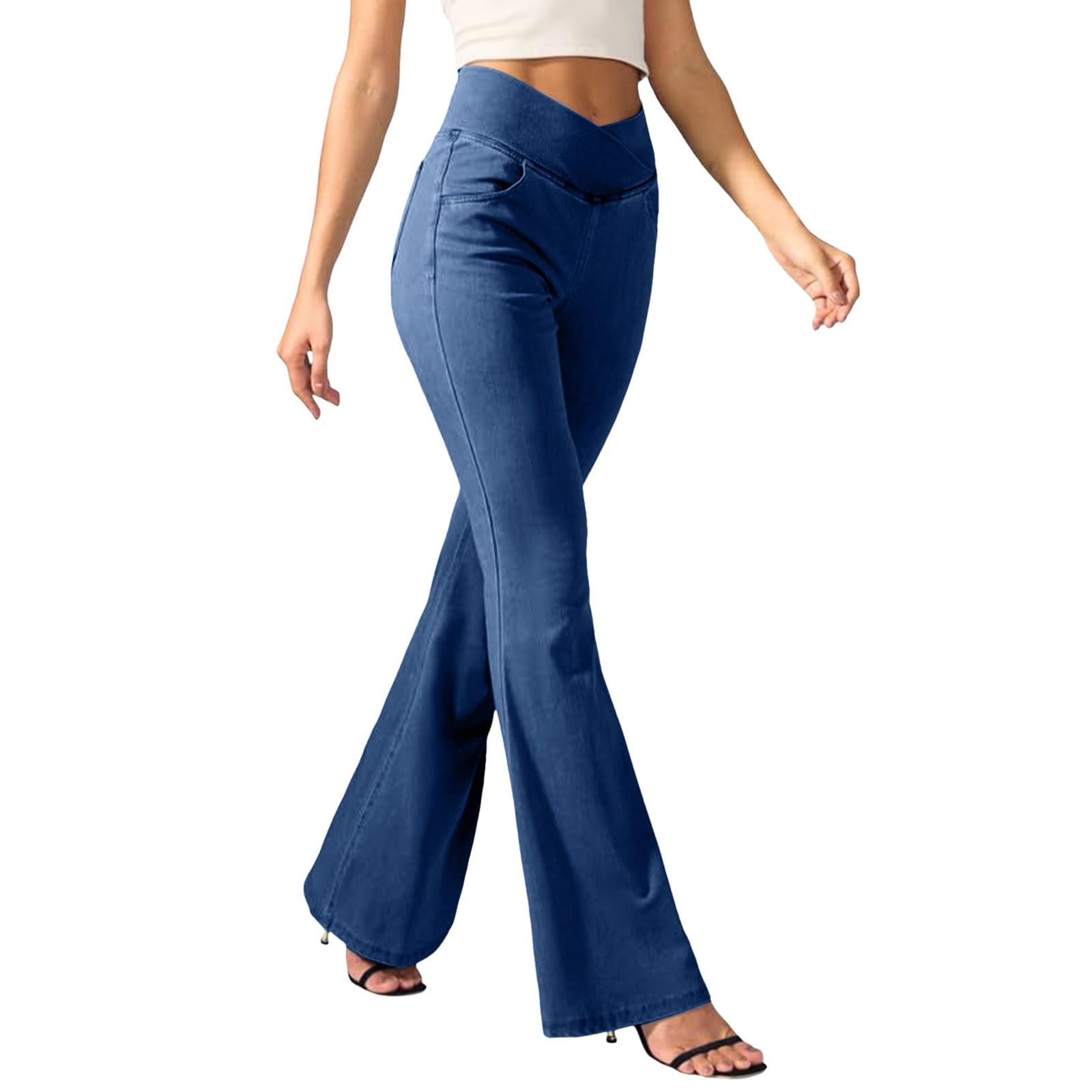 Generisch Pantaloni da jogging da donna, per il tempo libero, larghi, jeans a vita alta, pantaloni da yoga, pantaloni elasticizzati, con tasche, colore nero, stretch 48