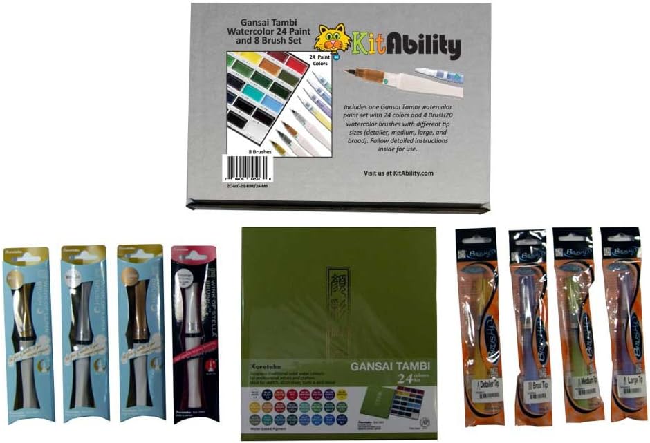 KitAbility Gansai Tambi Watercolor 24 Color Paint and 8 Brush Set