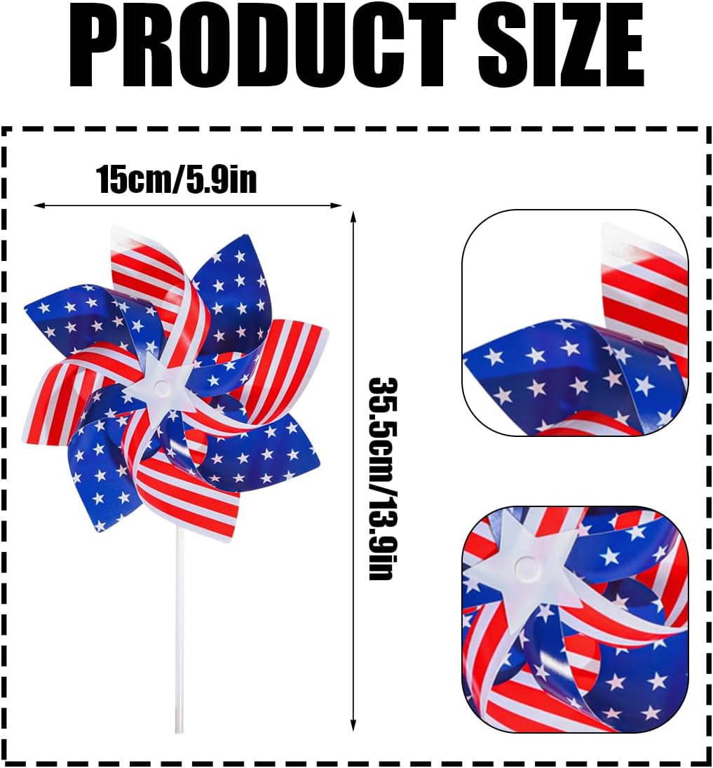10 Pcs Fourth of July Pinwheels Red White and Blue 4th of July Decorations American Flag Pinwheel Memorial Day Independence Party Supplies Garden Wind Spinners Patriotic Yard Outdoor Decor
