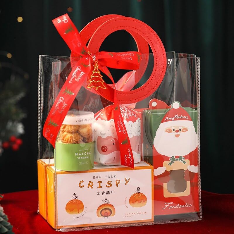 Gift Bags 1Pcs Bag Red Clear PVC Tote Bag Cookie Candy Bag Wedding Holiday Party Gift Gift Bag (Color : A, Size : 25x14x27cm)