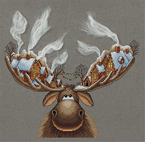 Image of PANNA - Counted Cross Stitch Kit - Christmas Moose - ZM-7103-16 Count - Aida - 12.99 x 11.02 inch - DIY kit