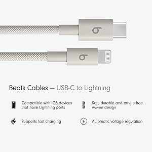 Beats USB-C to Lightning Woven Cable Fast Charging Durable/Tangle-Free Compatible Charger for Apple Devices w Lightning Ports (1.5 m, 5 ft) - Surge Stone