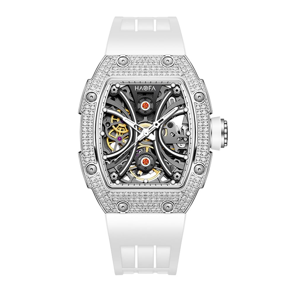 Haofa Automatikuhr für Damen, Gypsophila-Gehäuse, doppelseitig, Hohle Damenuhr, Saphir, leuchtende wasserdichte Uhr, Business Casual Fashion, 1909L