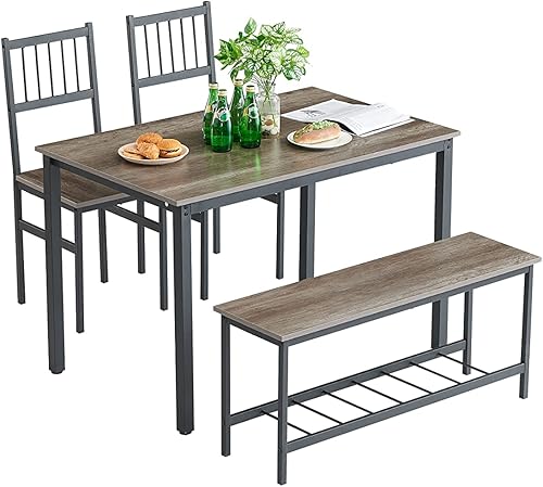 Tassullo Juego de mesa de cocina de 4 piezas, juego de mesa de comedor pequeño y 2 sillas para 4 personas con banco, resistente y sin ruido para