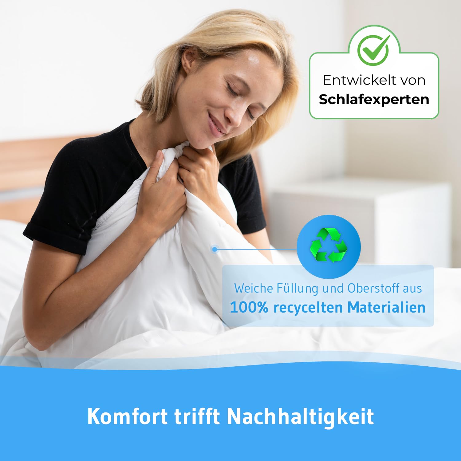 Bettdecke 155x220, 100% nachhaltige Ganzjahresdecke VERDA, Thermoregulierende & weiche Stepp-Decke, Große Schlafdecke 155 x 220 cm, Extra weiche und kuschelige Ganzjahres Duvet, Perfekt für Allergiker