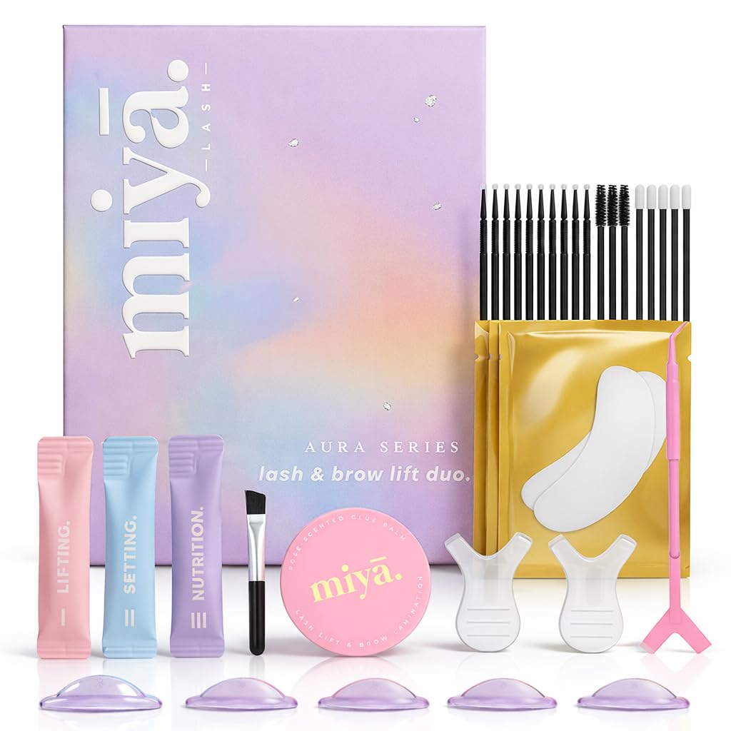MIYA LASH Zestaw do laminowania rzęs i brwi z balsamem klejowym | seria AURA | 2 w 1 eyelash Perm & Brow Lift | indywidualnie zapakowane saszetki z narzędziami | Rezultaty obciążenia do 6 tygodni