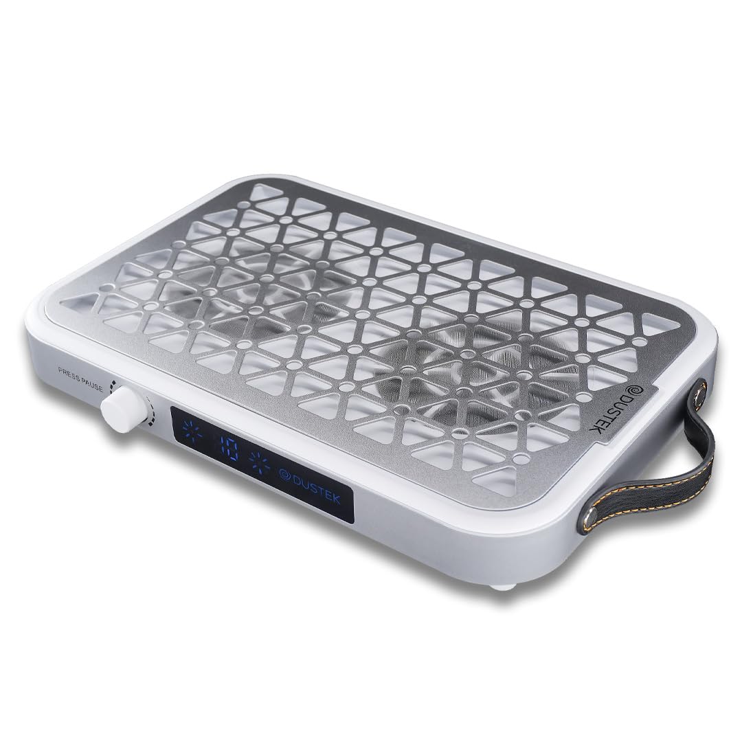 Dustek DUAL ORIGINALE Aspiratore Unghie Professionale 48W – Doppia Ventola Turbo, 10 Velocità Regolabili, Schermo LCD, Silenzioso, 30 Filtri Inclusi