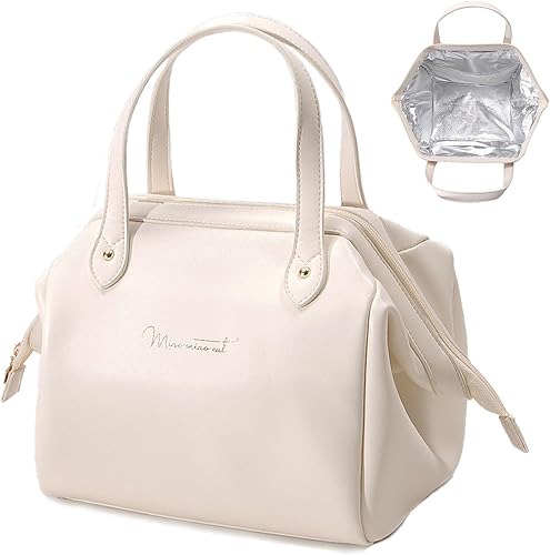 Bolsa de almuerzo aislada, bolsa de almuerzo grande para mujer, bolsa de almuerzo de piel sintética, bolsa de almuerzo impermeable reutilizable para