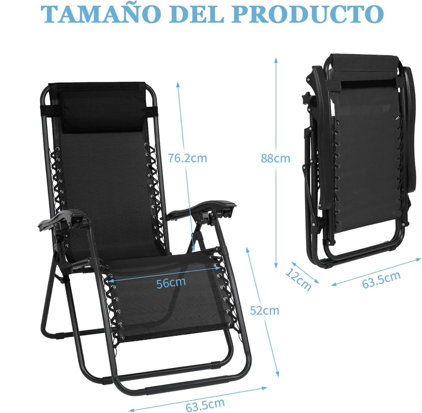 Hamaca Silla Plegable Tumbona Reclinable Gravedad Cero para Exterior, Playa, Piscina, Camping, con Reposa Cabeza (Rojo)