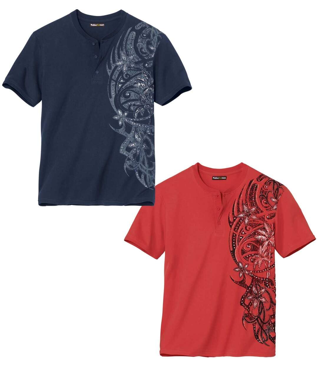 Atlas For Men Men's Navy, Red Atlas For - Pack Of 2 Henley-Neck T-Shirts - Navy Red - 3XL