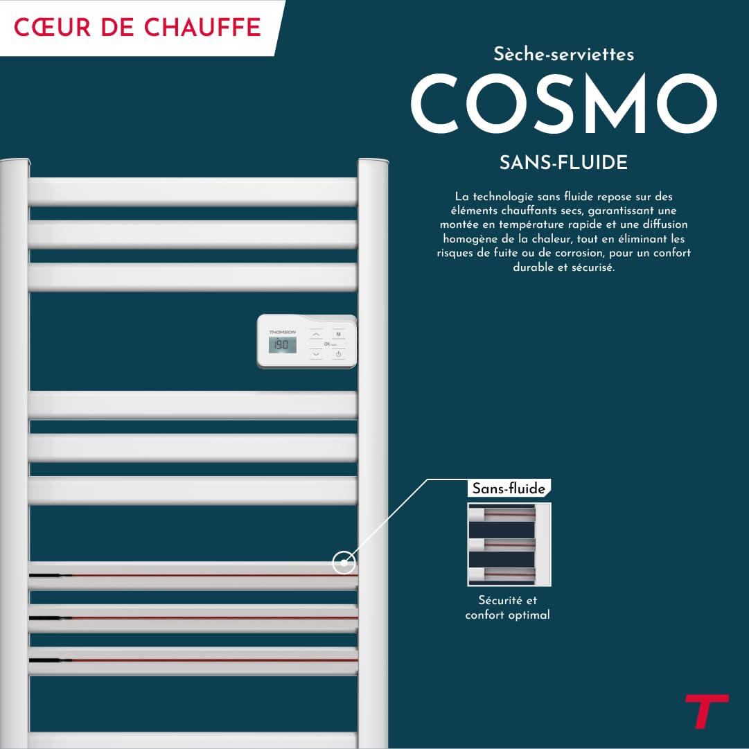 THOMSON - Sèche-serviette électrique sans fluide connecté WiFi 500W Thomson COSMO blanc
