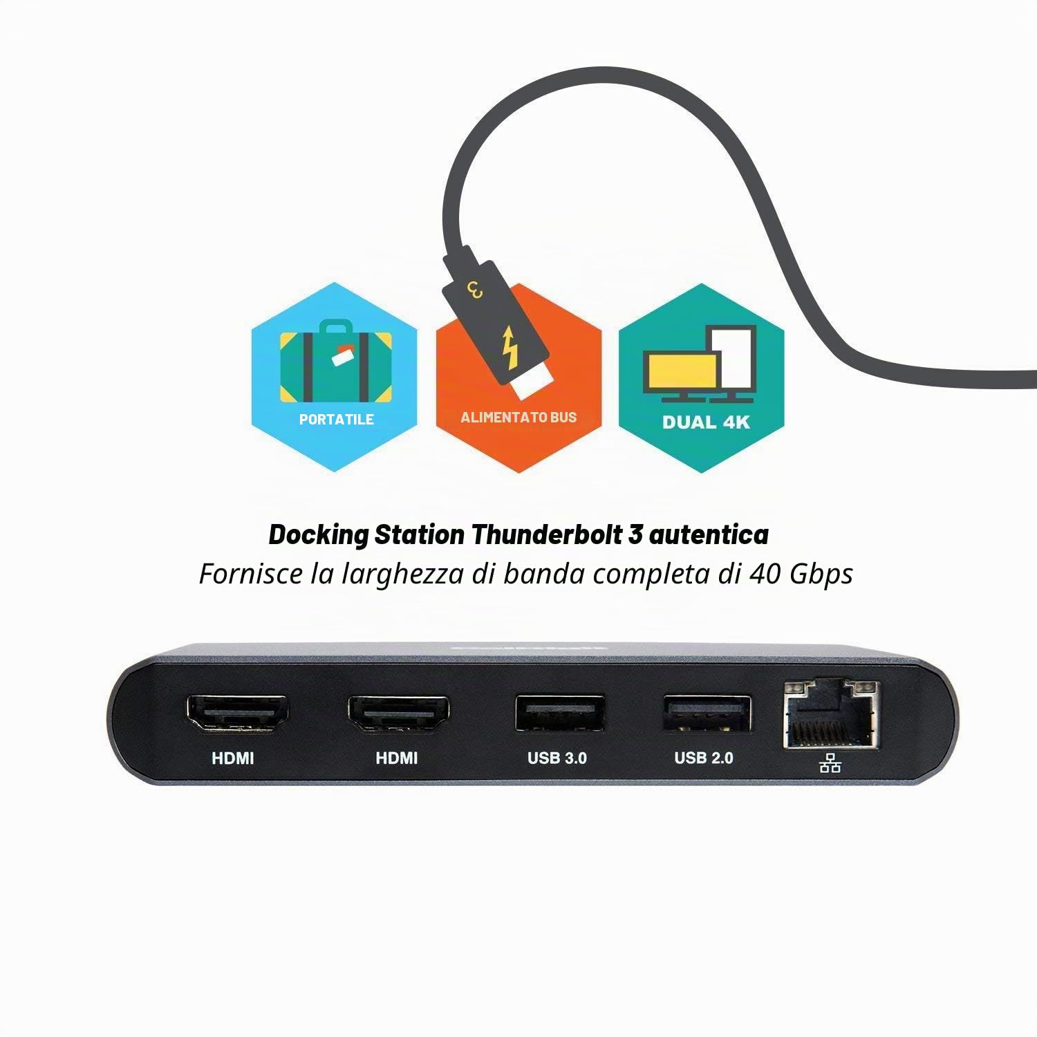 Mini dock CalDigit Thunderbolt 3 (HDMI 2.0) - Portatile, alimentato tramite bus, 40 GB, doppio 4K @ 60 Hz, USB 3.0 e 2.0, GbE LAN. Compatibile con Thunderbolt 3 Mac e PC (Dual HDMI 2.0)