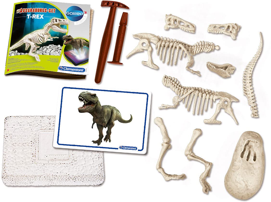 Clementoni 69404 Galileo Science T-Rex Digging Kit Dinosaur Fossils with Hammer & Chisel for Small Researchers Toy for Children Aged 7 and Above