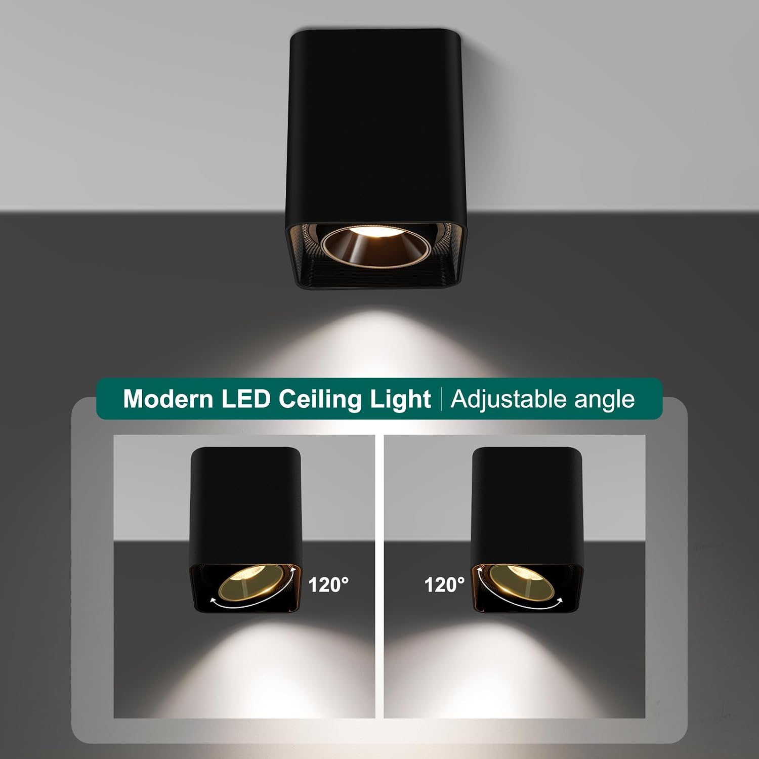 OKELI Black Modern LED Dimmable Ceiling Light Fixtures for Hallway Kitchen Entryway, 20W 1300LM 2700K-6000K Flush Mount Close to Ceiling Lighting, Cuboidal Ceiling Lamps for Living Room 3pack