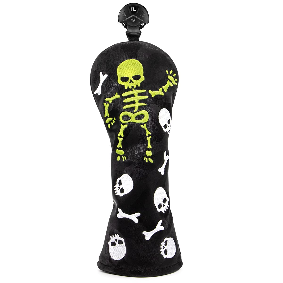 Golf Head Covers, Colorful Skeleton Embroidery Golf Driver Cover Fairway Cover Hybrid Cover Blade Putter Cover Mallet Putter Cover Leather Golf 3 Wood Headcovers Golf Club Covers, Black